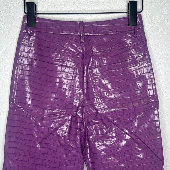 New ROTATE Birger Christiansen Purple Croc Vegan Leather Pants Size 0 FR 34 - Picture 9 of 16